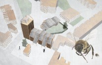 ariel view of The Hive with giant bee