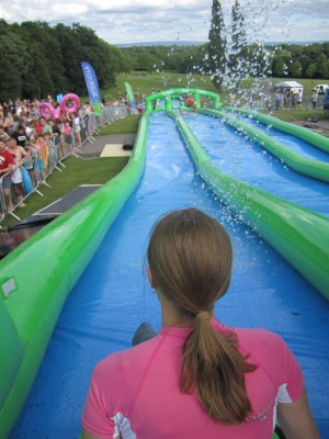 Still dry at the top of Slide the City