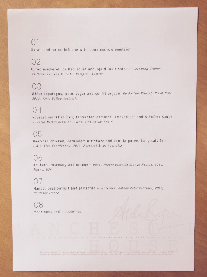 8 course lunch at Manchester House